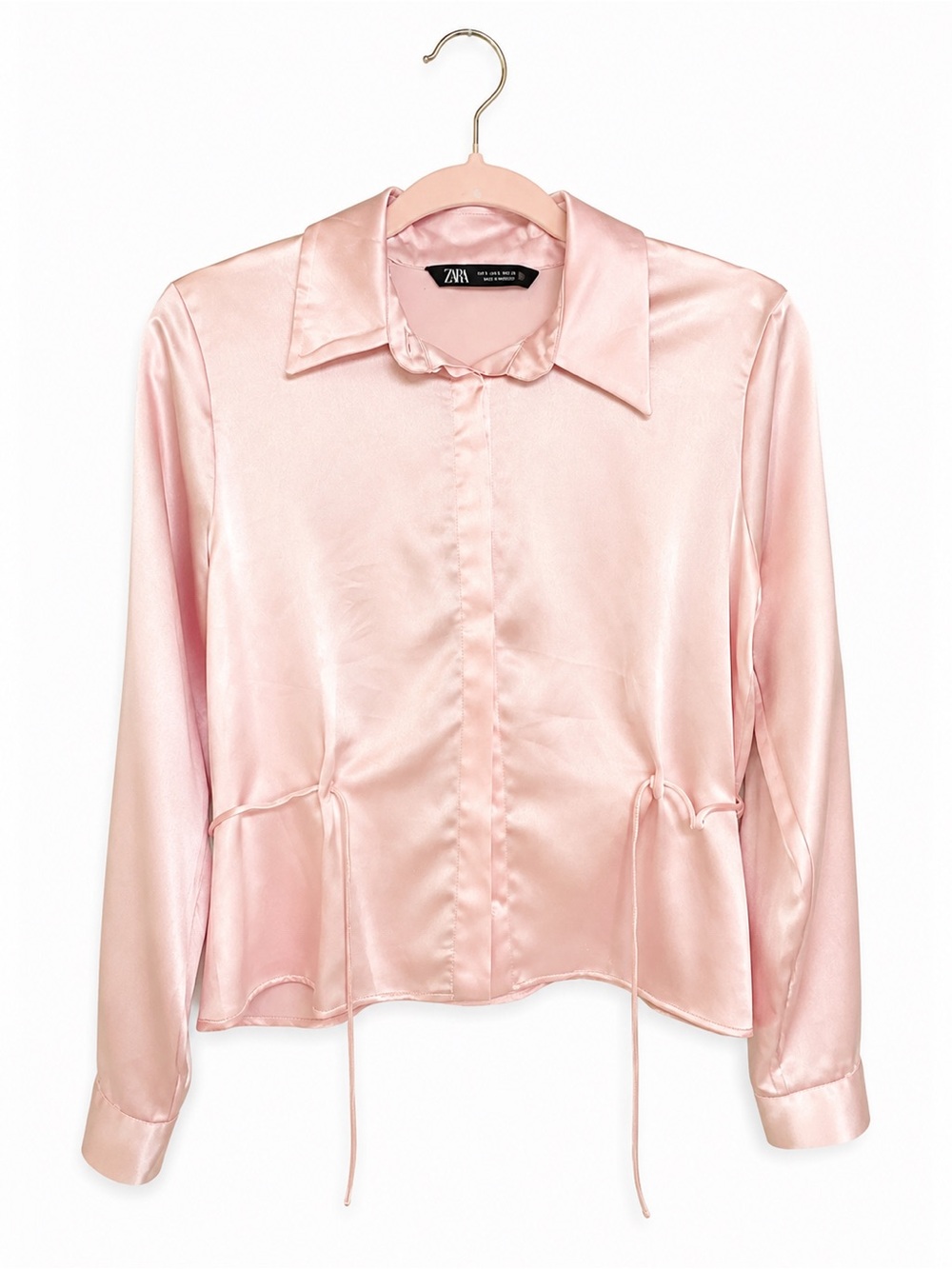Zara Pale Pink Satin Tie-Waist Blouse